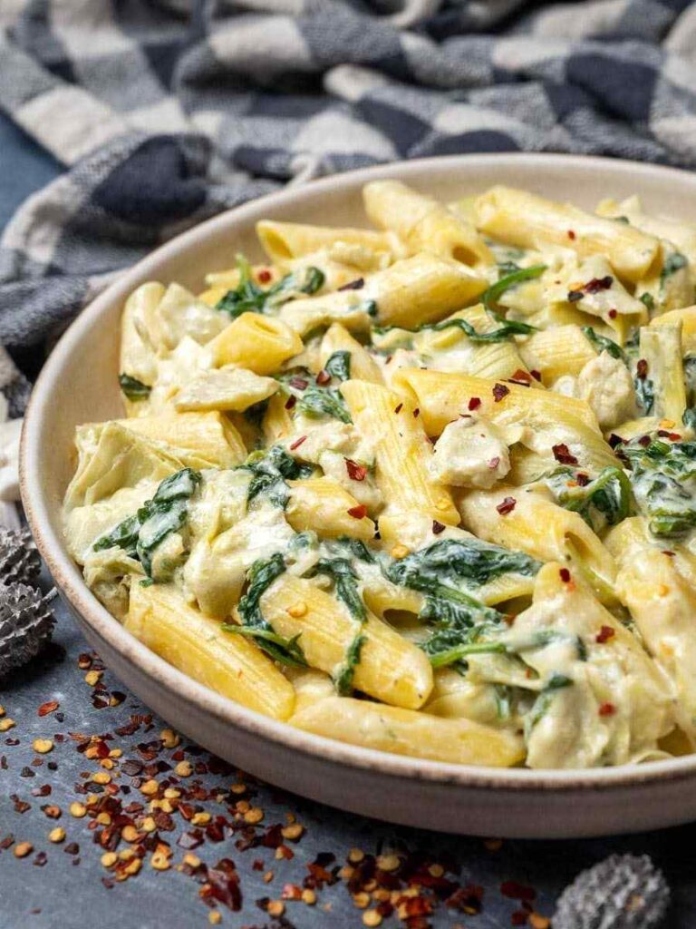 spinach artichoke pasta look