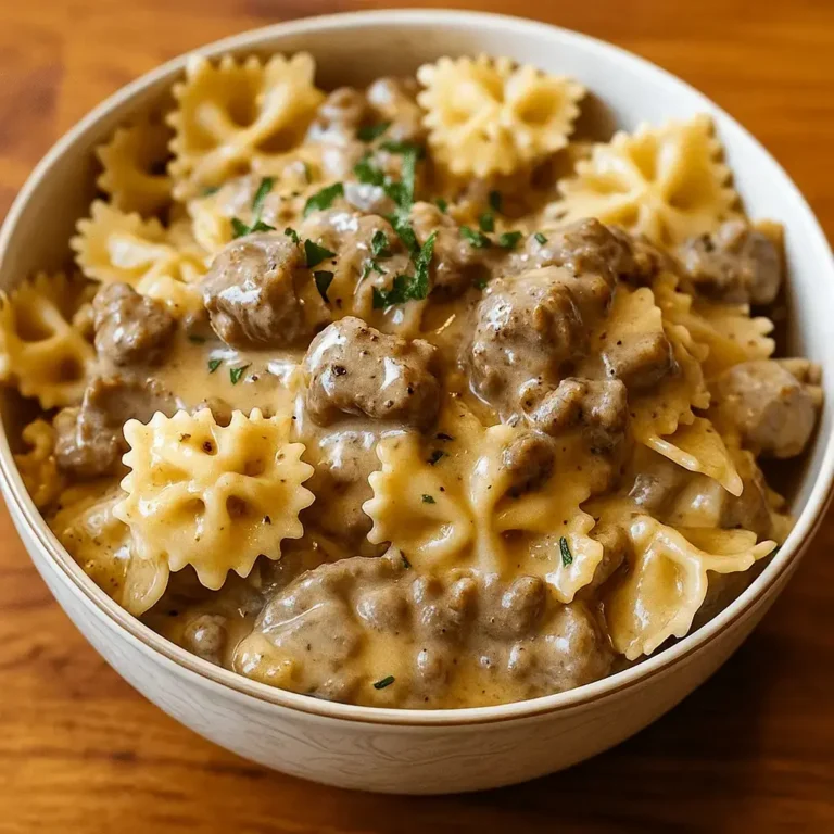 creamy beef and bow tie pasta