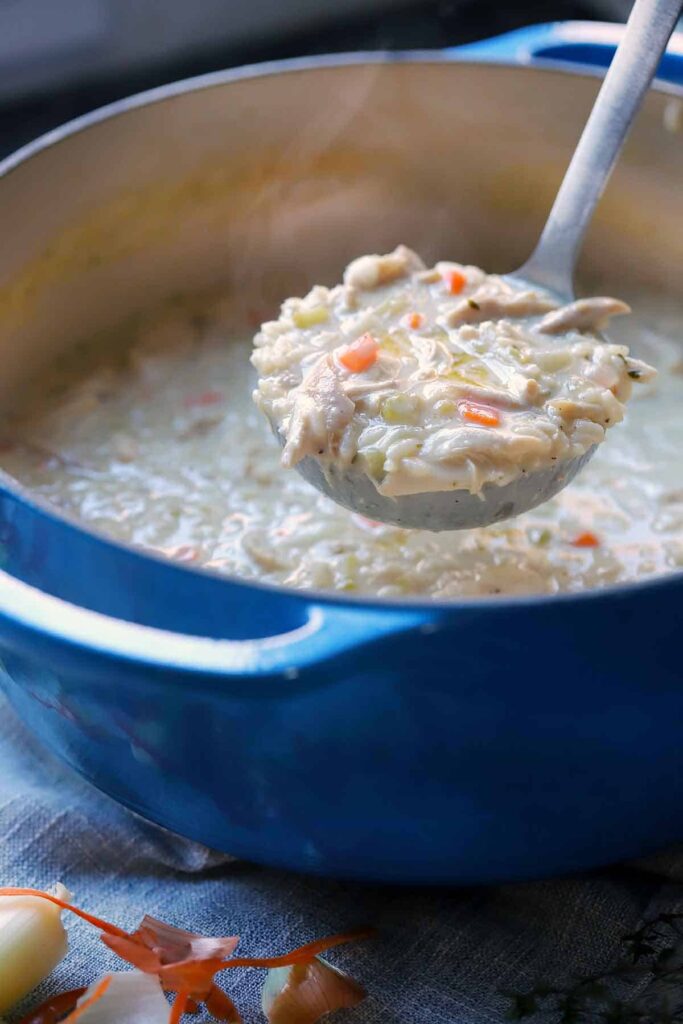 Creamy chicken and rice soup look